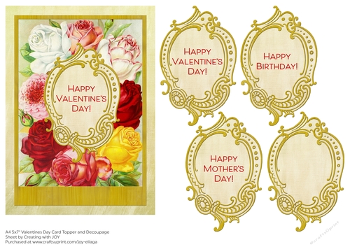 Vintage Floral Valentines Day with Gold Border Frame
