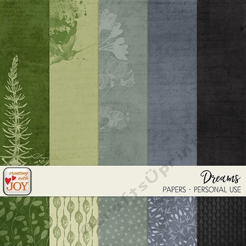 Dreams - 12x12 Textured Artsy Patterned Papers in Green and Grey Shade