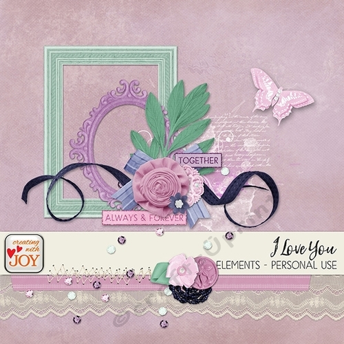 I Love You - Various Embellisments in Pink and Purple
