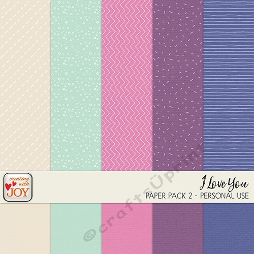 I Love You - 12x12 Textured Solid and Patterned Papers in Pink and Purple