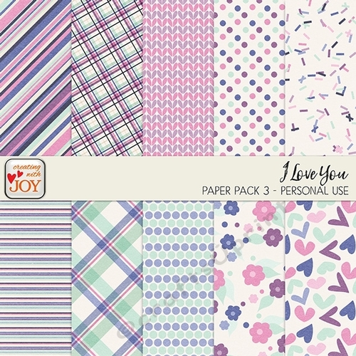 I Love You - 12x12 Textured Patterned Papers in Pink and Purple