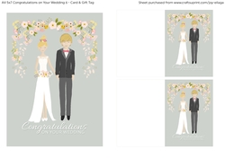 5x7 Illustrated Blonde Haired Couple Congratulations on Wedding 2