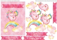 5x7 Watercolor Effect Unicorn on Rainbow Card and Decoupage - Pink