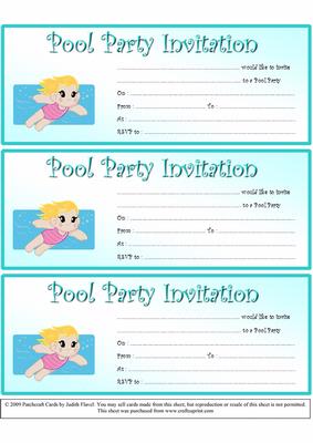 Party Invitations - Pool Girl