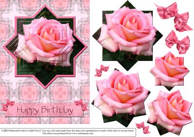 Pink Rose - Star Pyramid & Card Front - Birthday