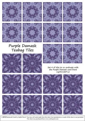 Purple Damask - Teabag Tiles Set 4