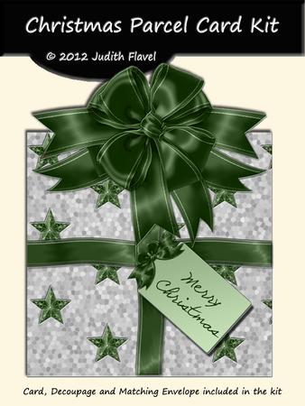 Christmas Parcel - Silver & Green with Stars