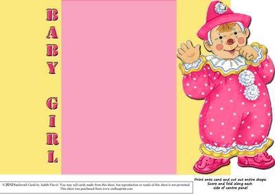 Jolly the Clown Gatefold New Baby - Pink on Yellow
