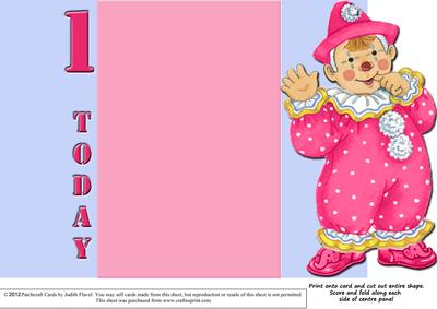 Jolly the Clown Gatefold 1st Birthday - Pink on Blue