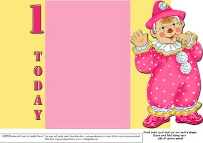 Jolly the Clown Gatefold 1st Birthday - Pink on Yellow