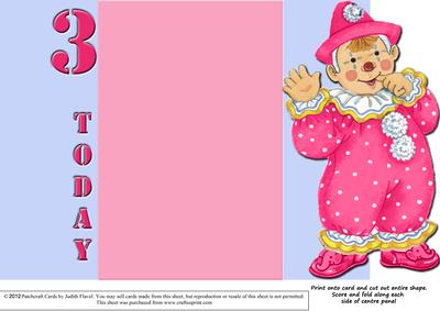 Jolly the Clown Gatefold 3rd Birthday - Pink on Blue