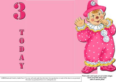 Jolly the Clown Gatefold 3rd Birthday - Pink on Pink