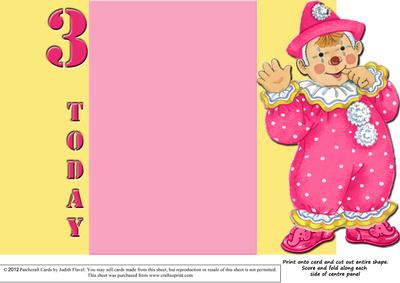 Jolly the Clown Gatefold 3rd Birthday - Pink on Yellow