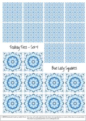 Lacy Blue Squares - Teabag Tiles Set 4