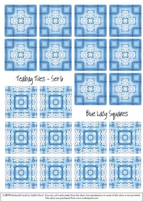 Lacy Blue Squares - Teabag Tiles Set 6