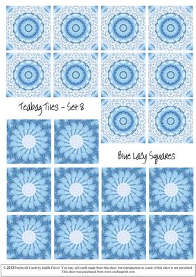 Lacy Blue Squares - Teabag Tiles Set 8