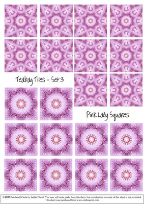 Lacy Pink Squares - Teabag Tiles Set 3