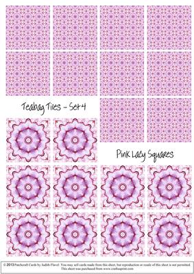 Lacy Pink Squares - Teabag Tiles Set 4