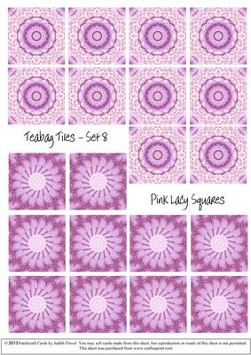 Lacy Pink Squares - Teabag Tiles Set 8