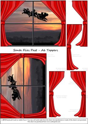 Santa Heads for Home - Red Curtains