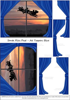 Santa Heads for Home - Blue Curtains