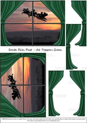 Santa Heads for Home - Green Curtains