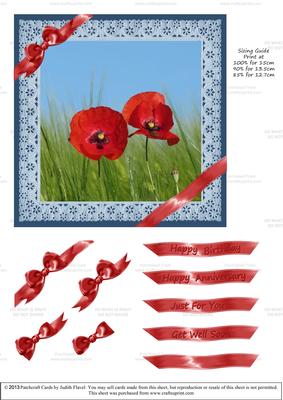 Ribbons and Lace - Poppies on Blue
