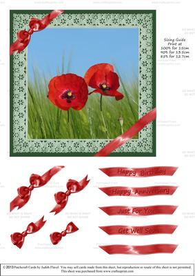 Ribbons and Lace - Poppies on Green
