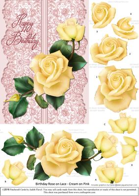 Roses on Lace - Cream on Pink - Birthday