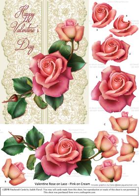 Roses on Lace - Pink on Cream - Valentine
