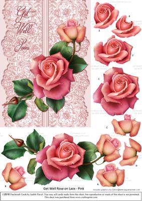 Roses on Lace - Pink on Pink - Get Well