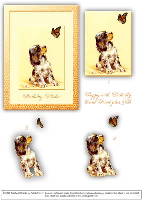 Puppy with Butterfly Card Front Plus 3D