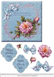 Blue Floral with Roses and Ribbons