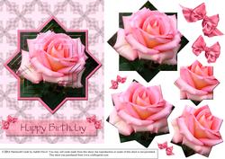 Pink Rose - Star Pyramid & Card Front 2 - Birthday