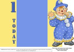 Jolly the Clown Gatefold 1st Birthday - Blue on Yellow
