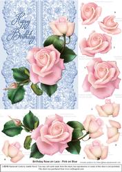 Roses on Lace - Pale Pink on Blue - Birthday
