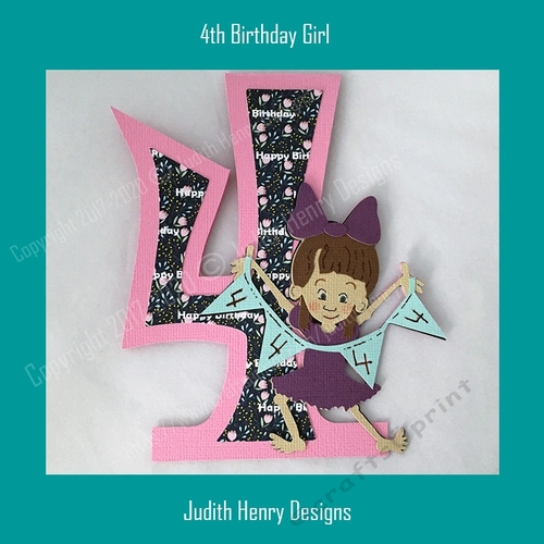 Girl 4th Birthday Shape Card