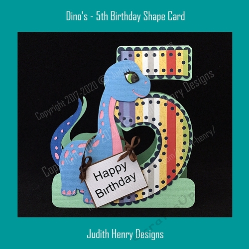 Dino - 5th Birthday Shape Card - Brontosaurus 