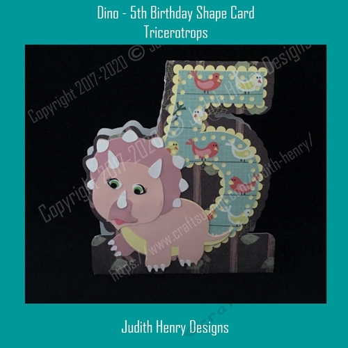 Dino - 5th Birthday Shape Card - Triceratops