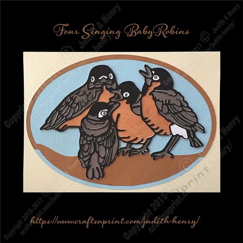 Layered Outline fold card - Four Singing Baby Robins