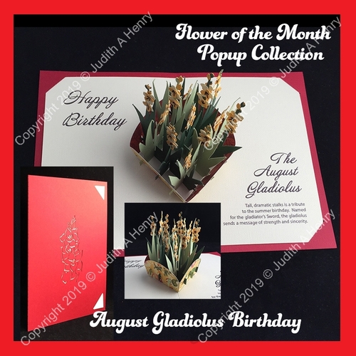 August Gladiolus Birthday Pop Up Card