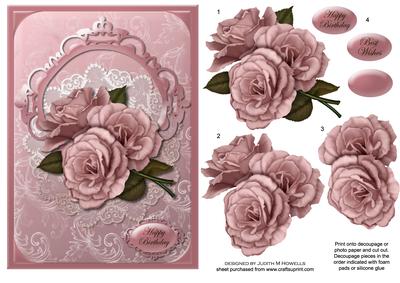 Deep Pink Roses and Embroidery