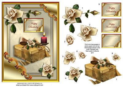 Golden Gift with White Roses