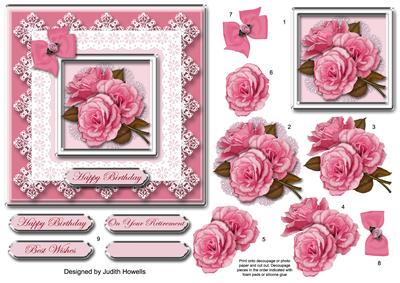 Pink Roses on Lace Square Card