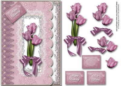Lilac Tulips Scalloped Card