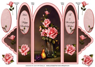 Pink Roses Scalloped Foldback Card