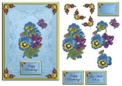 Embroidered Pansies Blue