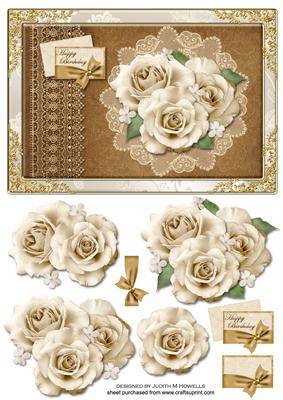 Cream Rose Bouquet on a Lace Mat