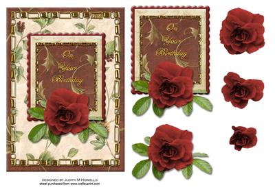 Red Birthday Rose on Vintage Background