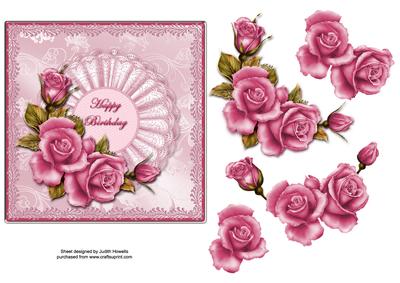 Pink Roses on Satin and Frill Mat